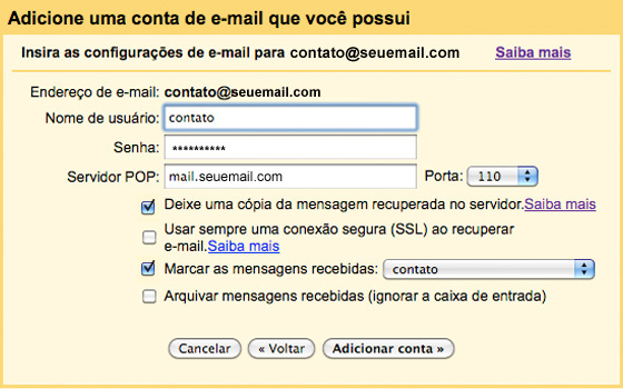 Gmail - inserindo informações