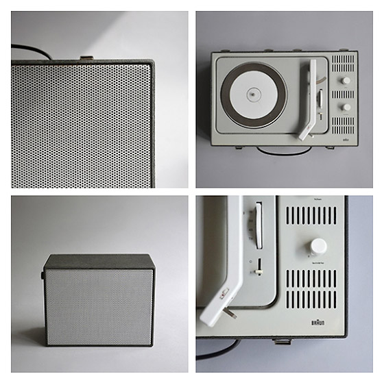 Details of the Braun PCV 4, a portable record player.