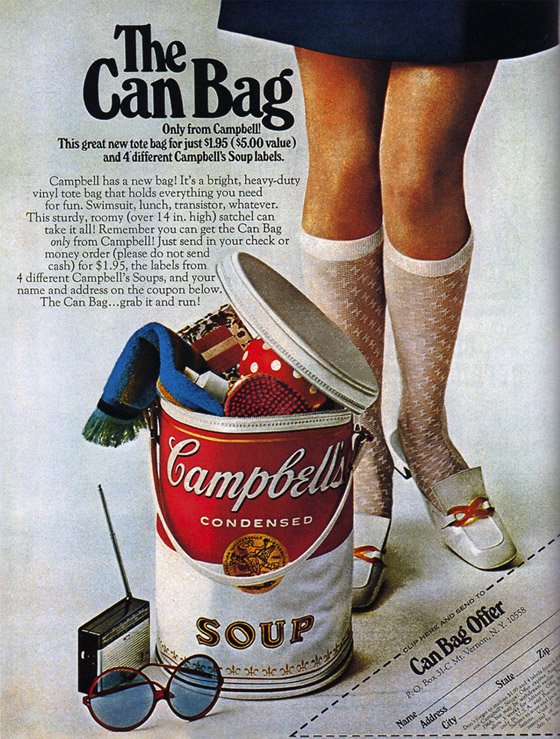 "The Can Bag", 1969. Campbell's Soup. Imagem via.