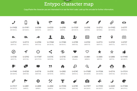Entypo character map