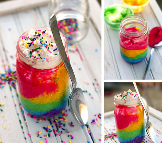 rainbow cake in a jar