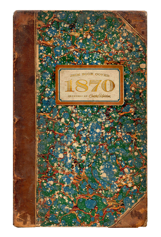 Livro de 1870 com marmorização na capa.
